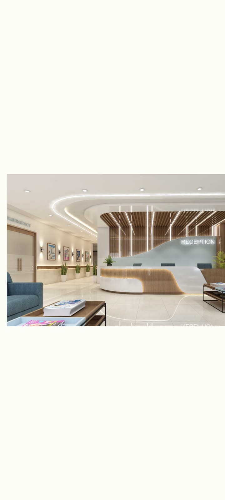 Modern reception area of Sarvaditya Hospital